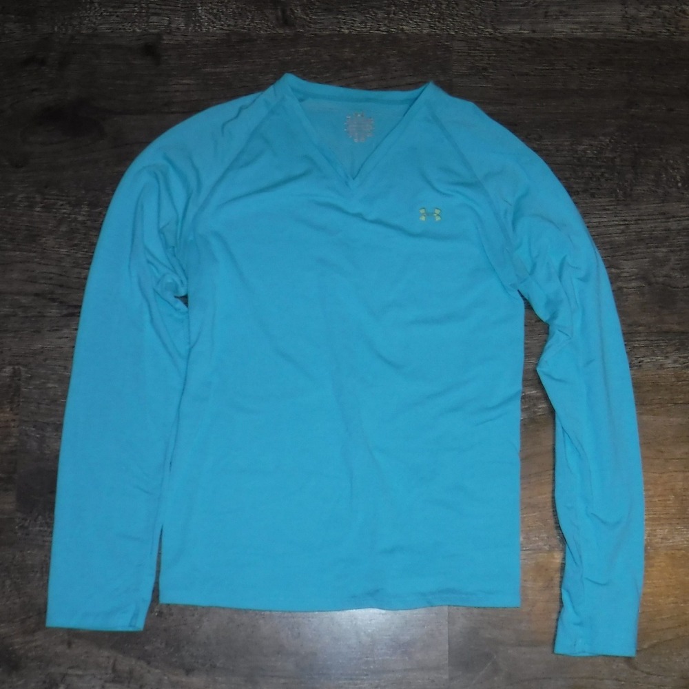 Under Armour Womens Long Sleeve V‎ Neck Athletic Shirt Teal
